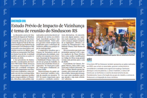 Sinduscon RS_VRP: Gazeta do Sul – 27/02/2026